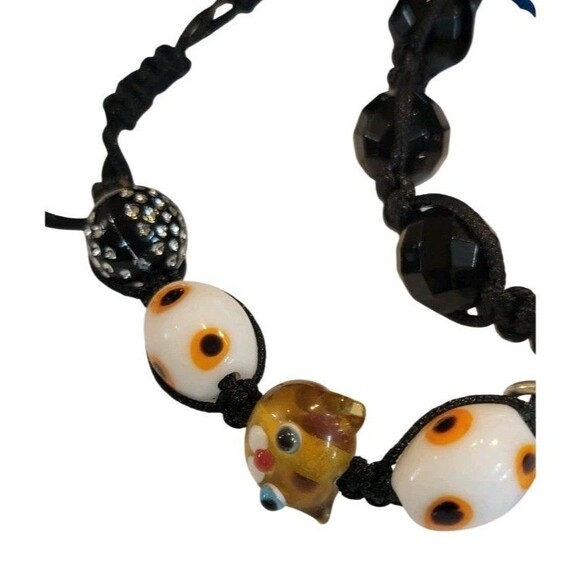 Handmade Kitty Cat Cats Lampwork glass Charm Bead  bracelet & Black Beaded Lot - Picture 3 of 6